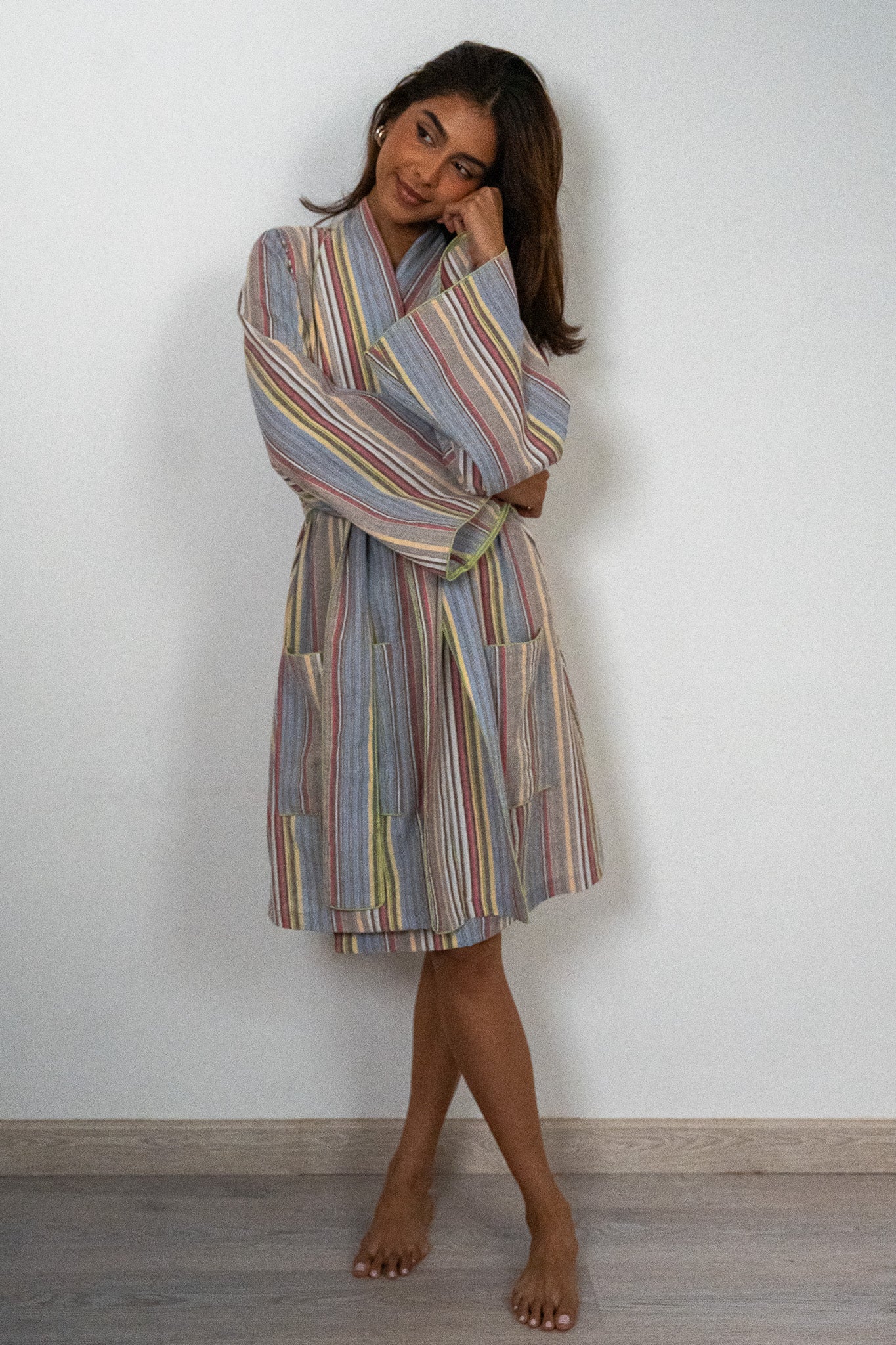Colorful Stripes Knee Length Robe