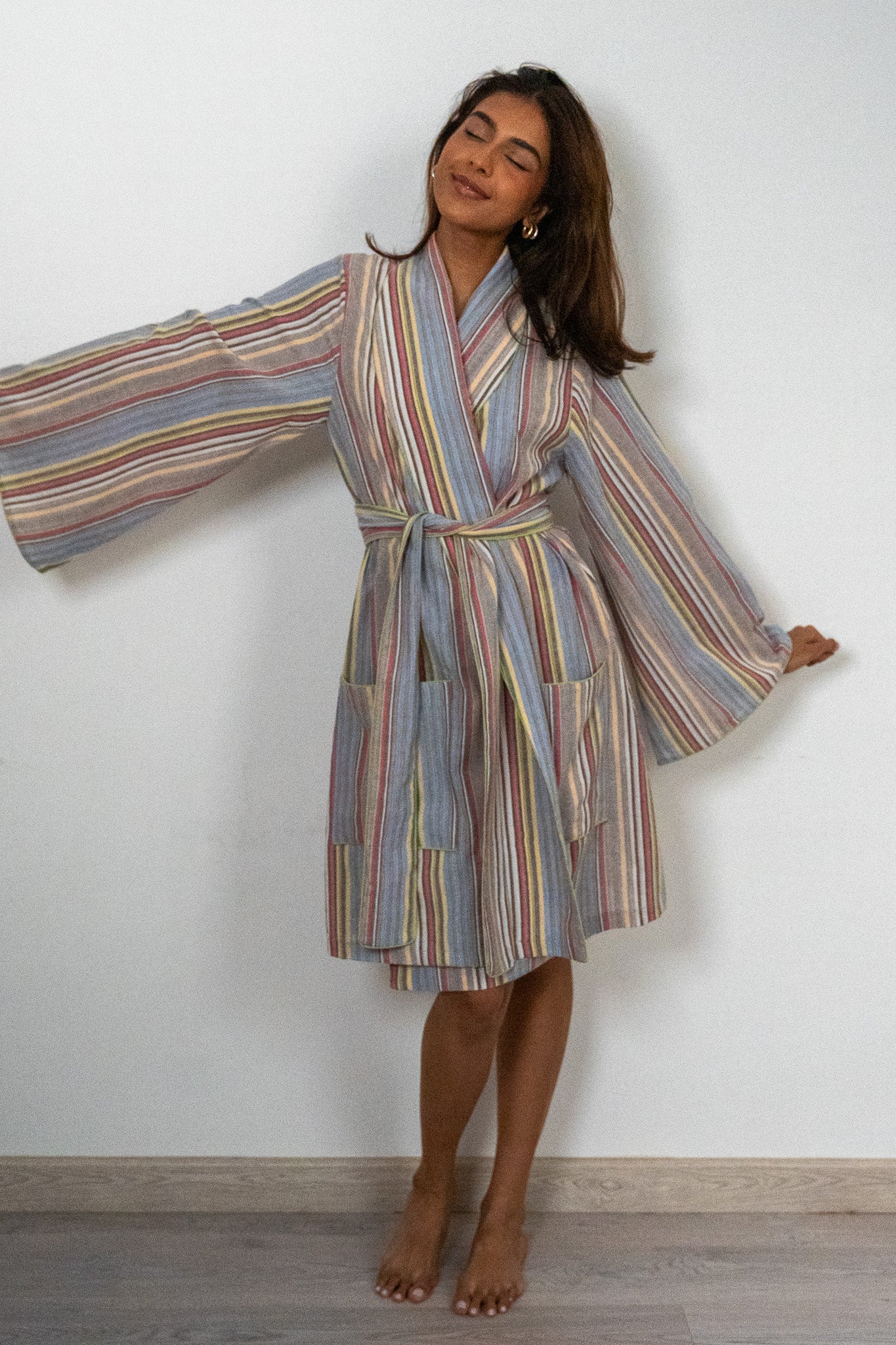 Colorful Stripes Knee Length Robe