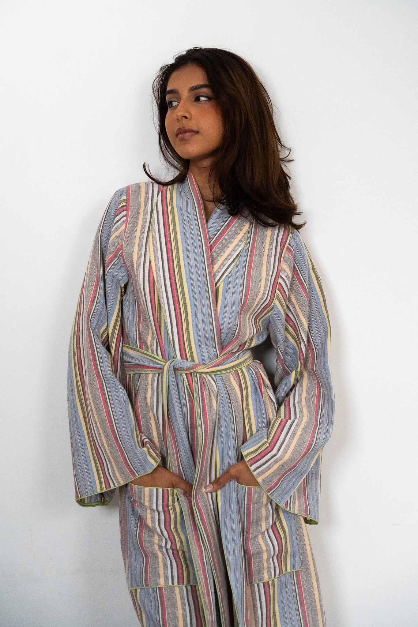 Colorful Stripes Knee Length Robe