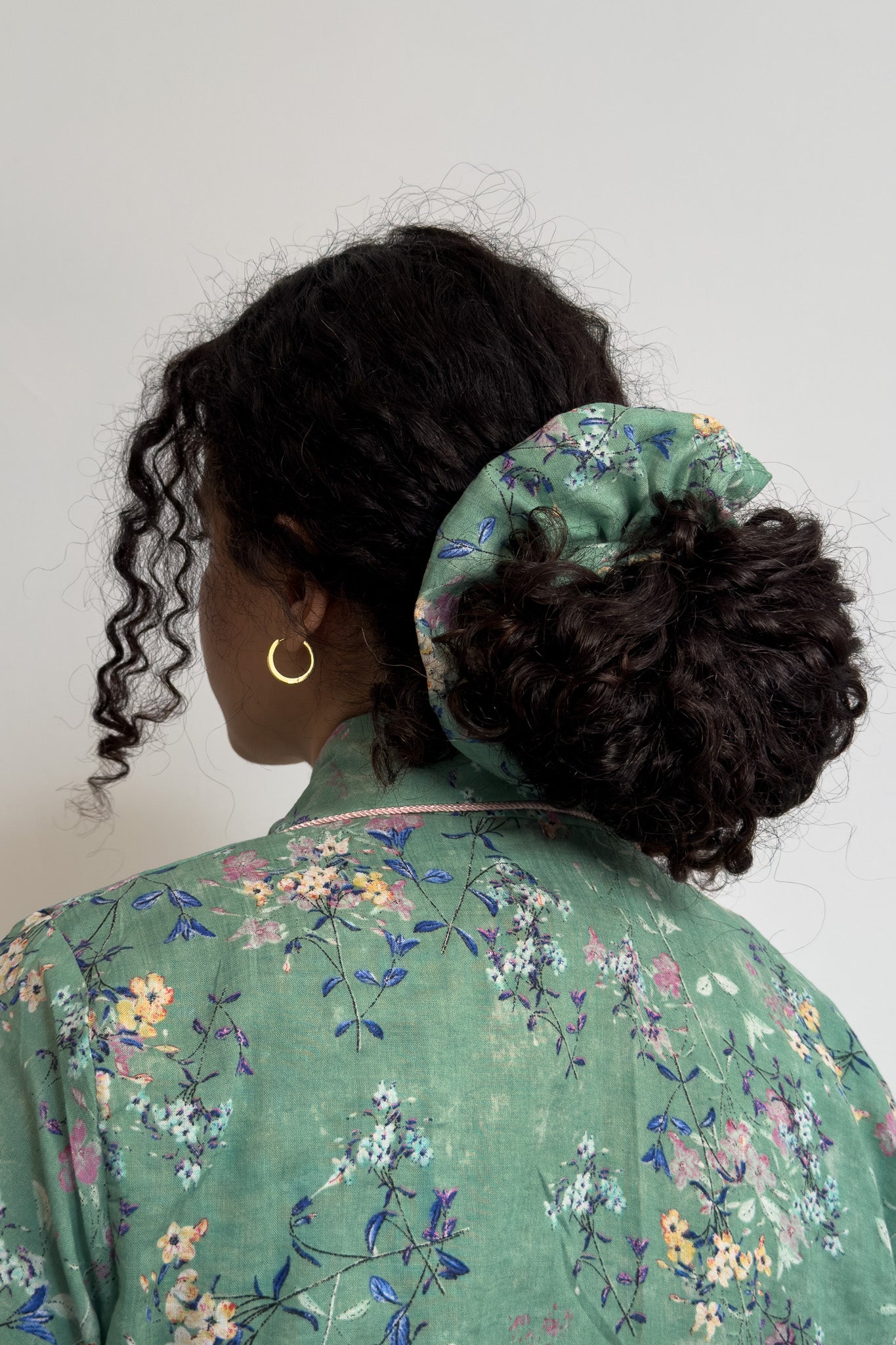 Green Floral Scrunchie