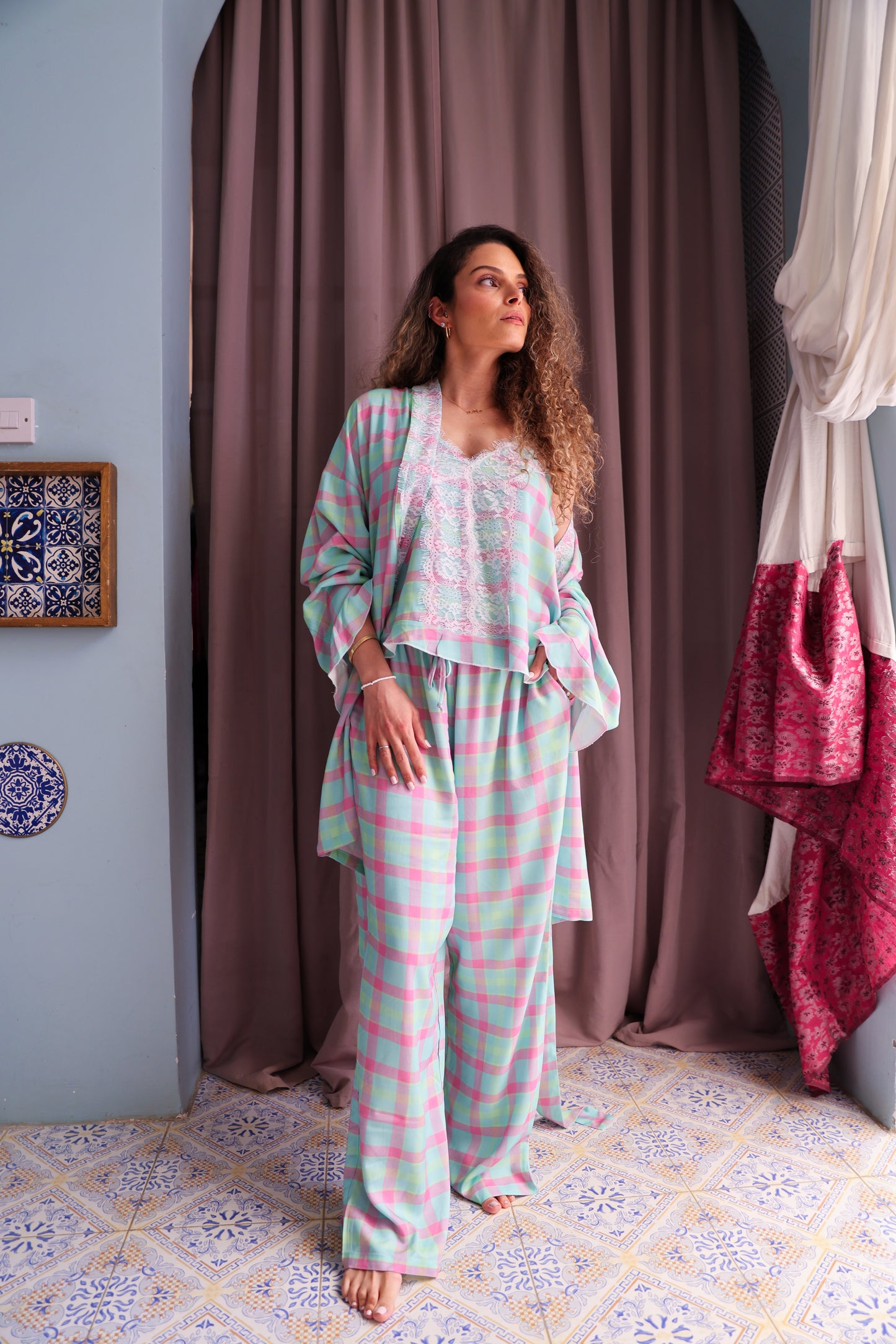 Lace & Check Duo Robe