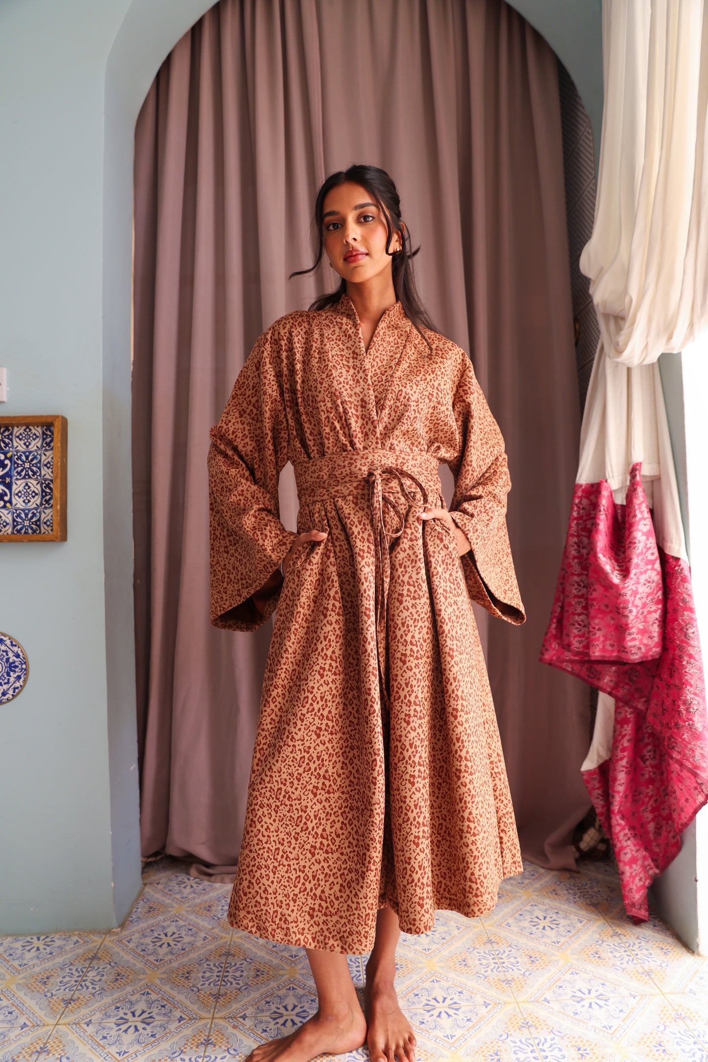 Leopard Suede Mid Length Robe