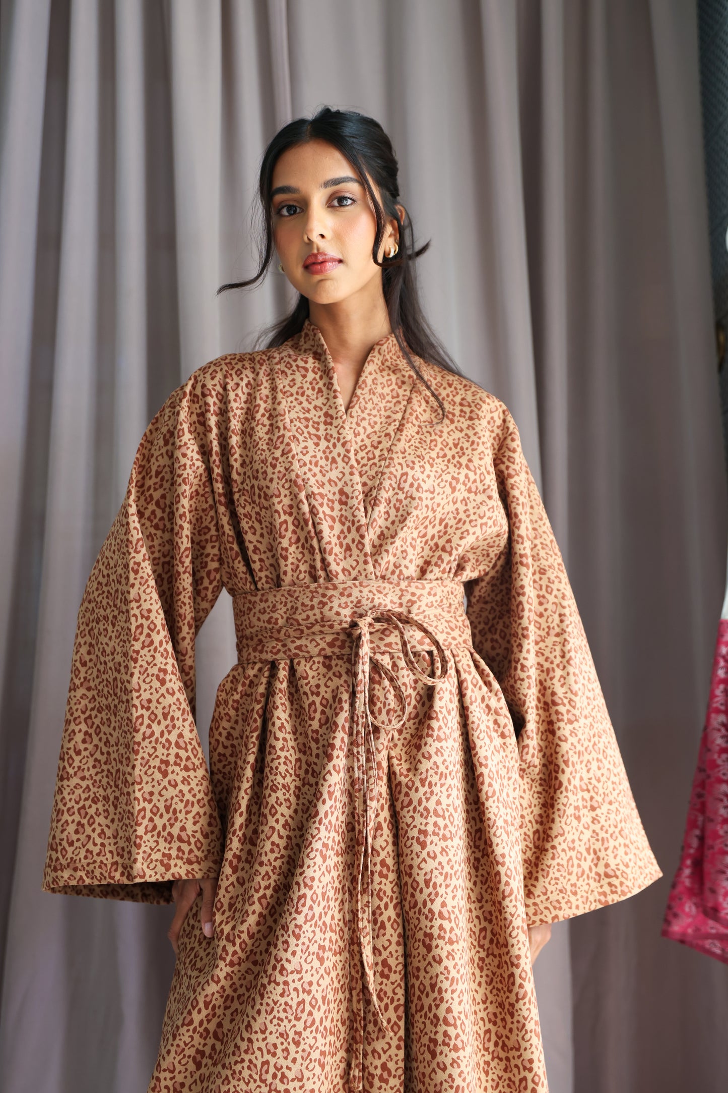 Leopard Suede Mid Length Robe