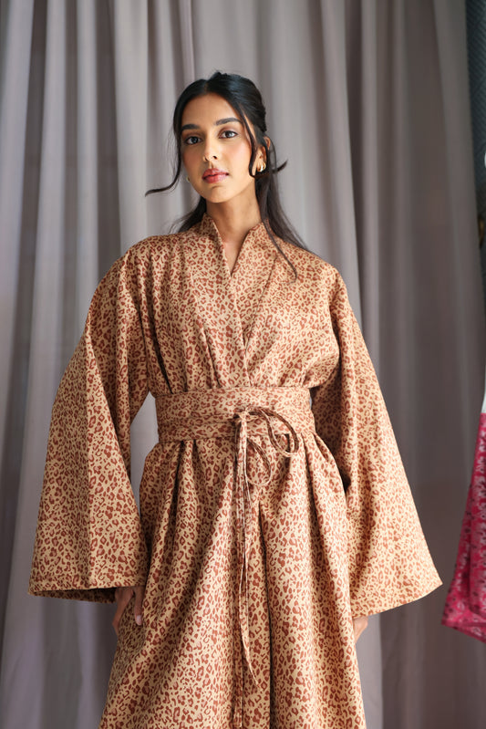 Leopard Suede Mid Length Robe