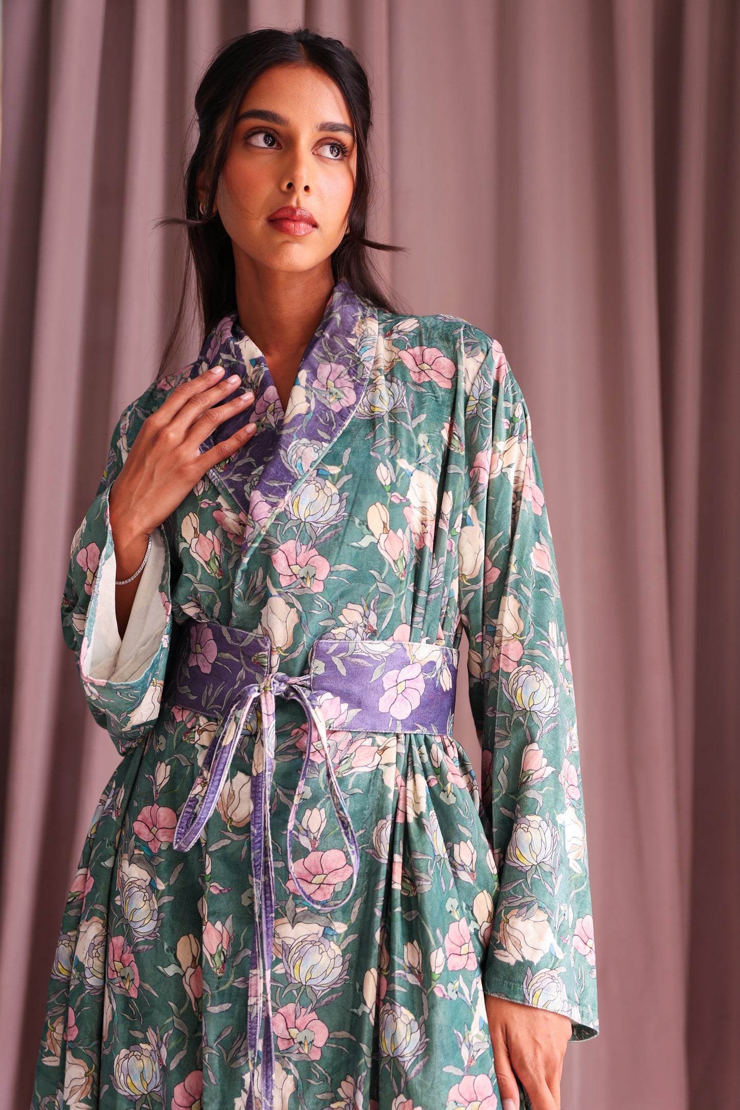 Floral Velvet Maxi Robe